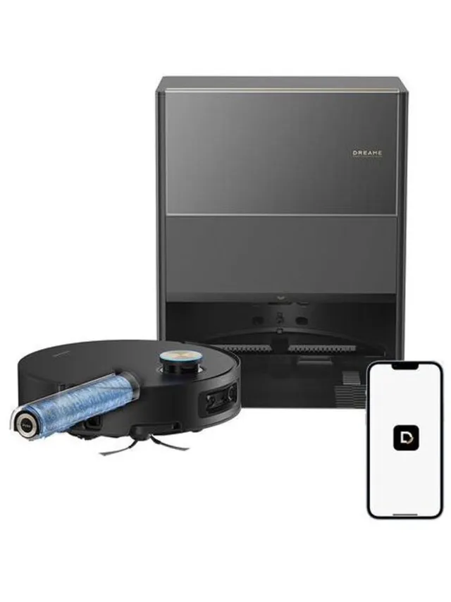 Dreame Aqua 10 Roller Black – Robotstofzuiger met dweilfunctie – 30.000Pa Zuigkracht – AquaRoll™ & ThermoHub™ 100°C zelfreiniging – Tapijtveilig & slim Omnesight™ 2.0 navigatie – Voor harde vloeren & drempels Zwart