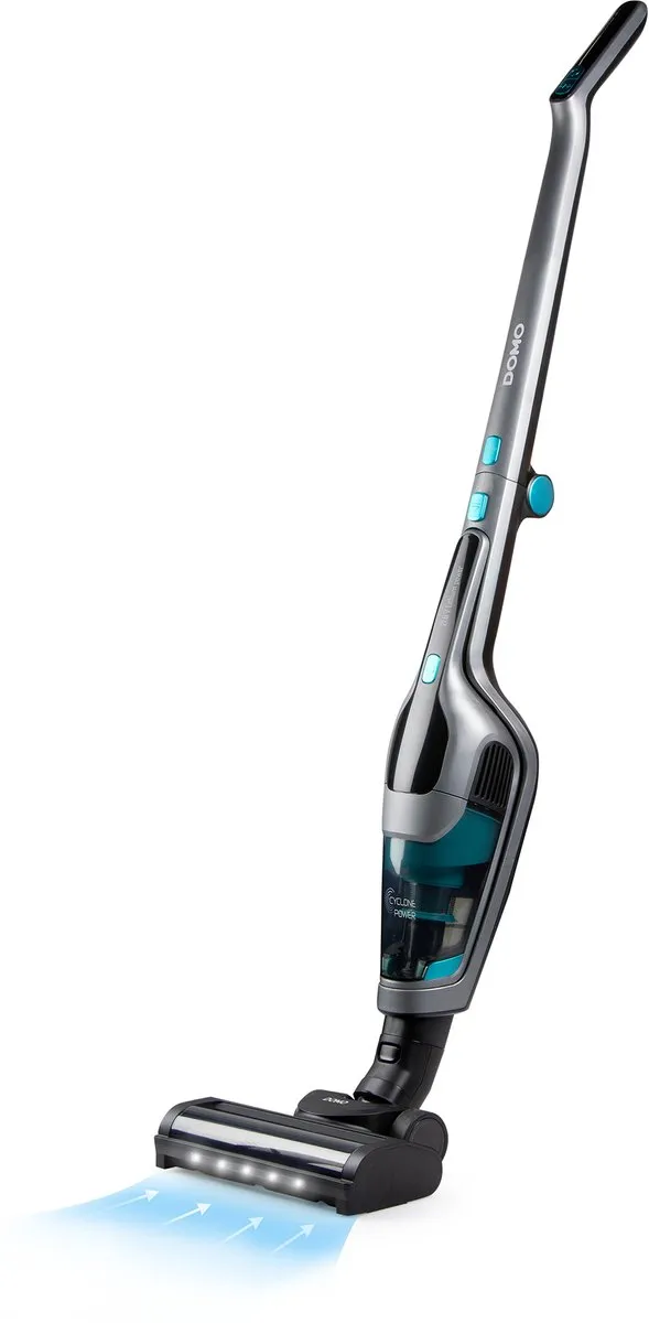 Domo DO249SV Steelstofzuiger 2-in-1 - Kruimeldief - Draadloos - Stofzuiger Zonder Zak - 55 min - 21.6 V - Grijs/Blauw