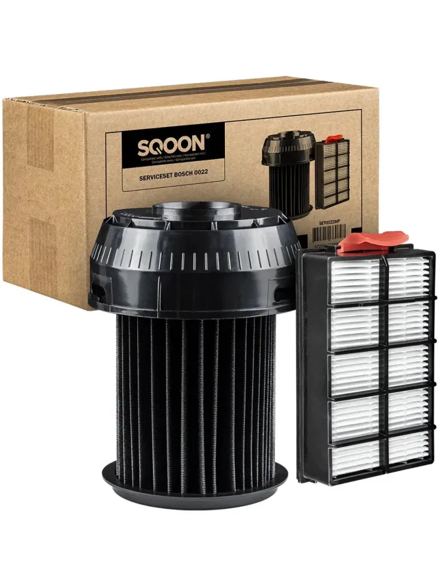 SQOON Serviceset geschikt voor Bosch Roxx'x stofzuigers - Gelijk aan: 00649841, 00570324 - Cilinderfilter & HEPA-filter voor optimale filtering Zwart