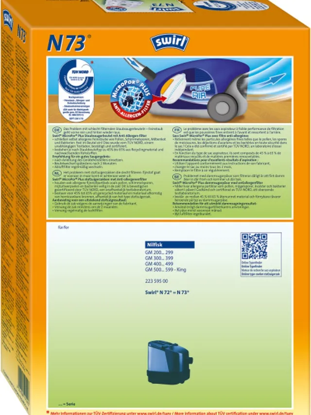 Swirl N72 N73 stofzuigerzakken - 4 stuks + 1 filter - Geschikt voor Niflisk GM200 series - GM300 series - GM400 series - GM500 King series