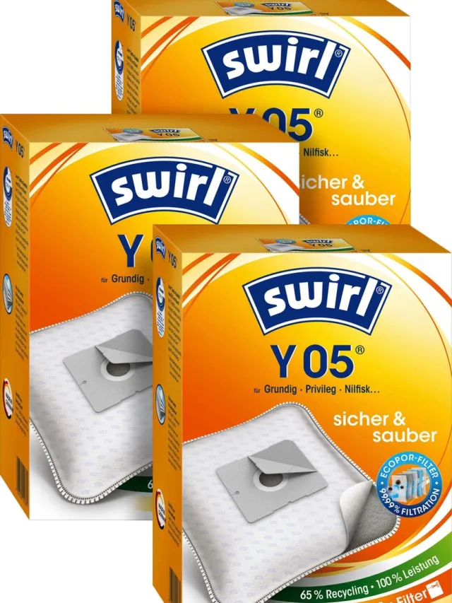 Swirl 3-pack Swirl Y05 stofzuigerzakken - 12 stuks + 3 filters - Geschikt voor Bomann - Clatronic - Inventum SZ300 ST306 - Sauber V20 V70 SB20 SB70 - Tomado TDB300 - Sencor - Severin - Dirt Devil - Princess - Concept - Dirt Devil Grijs