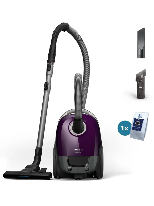Philips Performer Compact 3000 Series XD3100/06 - Stofzuiger met Zak - Paars - + 2 Extra Mondstukken