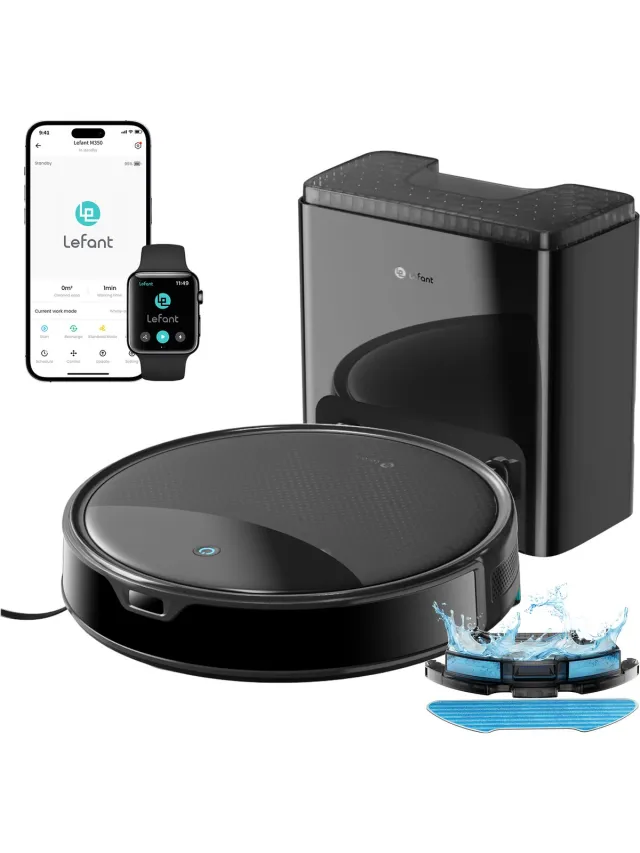 Lefant M350 Robotstofzuiger met dweilfunctie - Automatische lediging - Stofzuiger - 6000 Pa zuigkracht - Met oplaadstation - Bedienbaar via smartphone - ToF-navigatie - Met leegstation - Ideaal voor huisdieren - Zwart