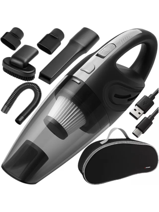 XTROBB snoerloze autostofzuiger – krachtig en USB-C oplaadbaar – nat/droog, met accessoires zwart