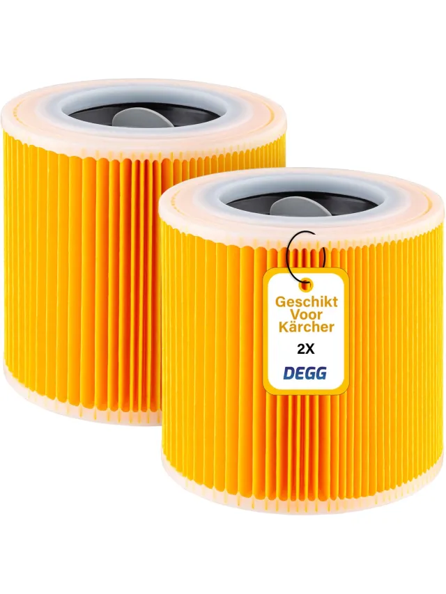 DEGG Patroonfilter – Geschikt voor Kärcher WD1, WD2, WD3, MV2 & MV3 – Nat/Droog Stofzuiger Filter – Premium Cartridgefilter – 2 STUKS Geel