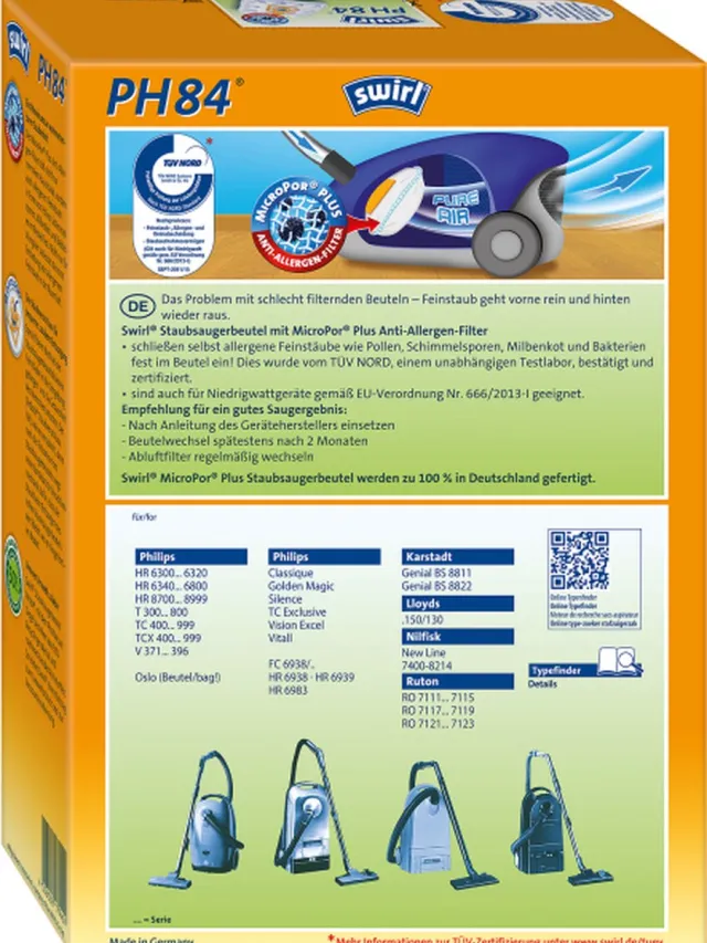 Swirl PH84 stofzuigerzakken - 4 stuks + 1 filter - Geschikt voor Philips OSLO - VISION - Classique TC 400 - 999 - HR6938 HR6939