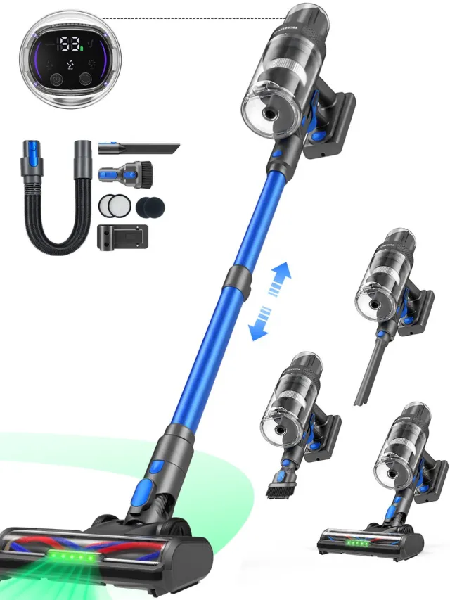 Ateroll Steelstofzuiger Draadloos -45000Pa - 60 Minuten - 9 in 1 - Afneembare Batterij blauw