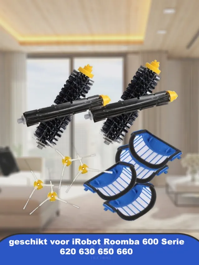 AMtechno 4 Stks Blauw AeroVac Filter+2 set belangrijkste Borstel kit+4X zijborstel geschikt voor iRobot Roomba 600 Serie 620 630 650 660 accessoire Vervanging
