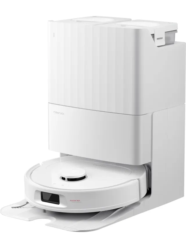 Roborock Qrevo S Pro-Robotstofzuiger–Alles-in-één multifunctioneel dockingstation–18500 Pa zuigkracht–Antiklitsysteem-Reactive Tech Obstakelvermijding-Intensieve tapijtreiniging 10 mm Dweilverhoging–Twee roterende dweilpads–Roborock app controle Wit