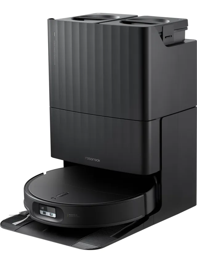 Qrevo Edge 2-robotstofzuiger-25.000 Pa-7,98 cm ultraslank ontwerp-12 mm dweilheffing-80℃ Warmwatermopwas&Zelfreinigend Station-FlexiArm Technology-RetractSense navigatiesysteem-dubbel anti-klitssysteem-Reactieve AI en Roborock app-bediening. zwart