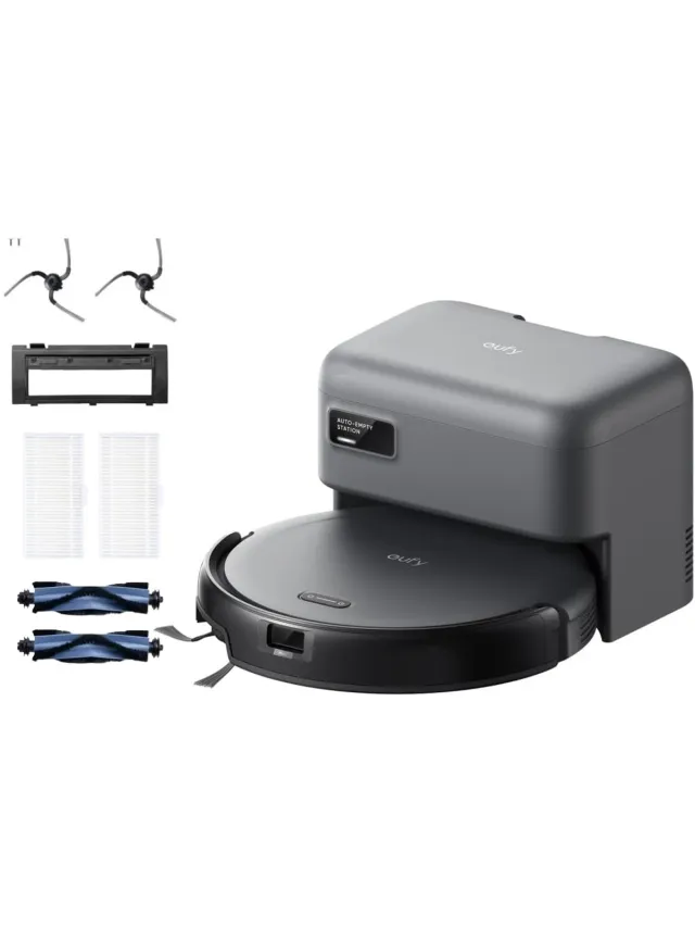 Eufy Auto-Empty C10 - Robotstofzuiger met Vervangingssets - Slanke behuizing van 7,2 cm - Tapijtreiniger - Edge expansion borstel - Automatisch legen - Point laser en multi-infrarood navigatie Black