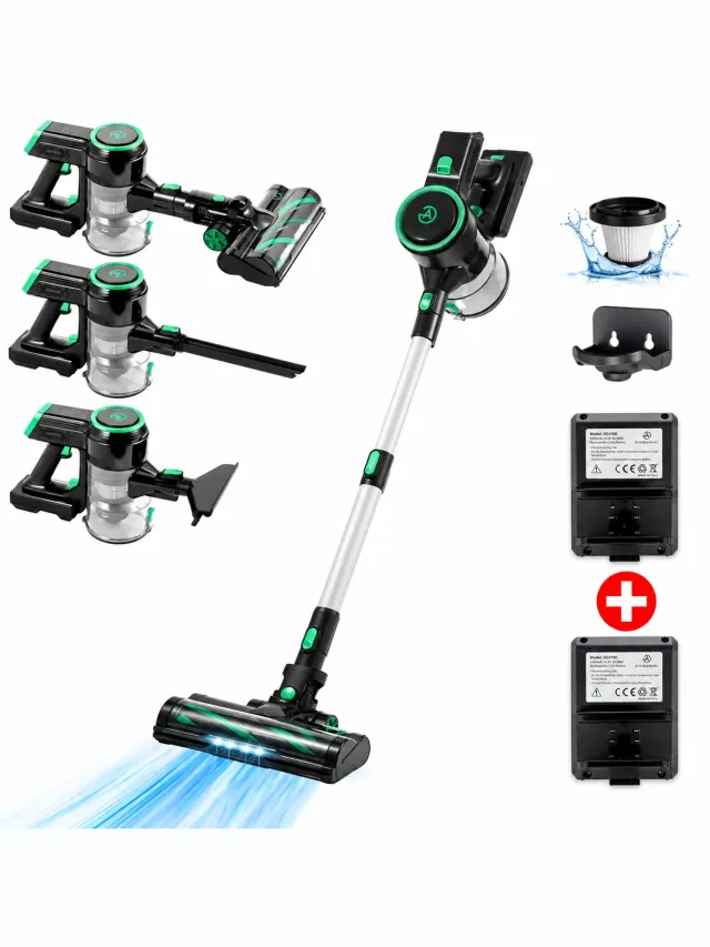 AG AG4100 Green Steelstofzuiger Draadloos – Stofzuiger Zonder Zak – Draadloze Stofzuiger – Extra Batterij – Tot 90 Min Stofzuigen – Kruimeldief – Dierenharen – LED Zuigmond Green Velvet
