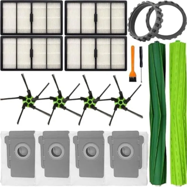 PromoHome Vervangingsonderdelen voor iRobot Roomba S9 (9150) Plus S9+ (9550) Robotstofzuiger Accessoireset 1Set van multi-oppervlak rubberen borstels, 4 zijborstels, 4 filters, 4 stofzakken, 2 wielenset Zwart