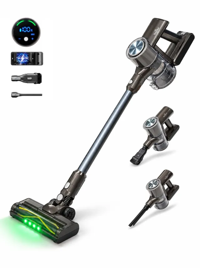 Swiss Haus CVC22 Steelstofzuiger Draadloos – 35 Minuten - 2 Snelheden – HEPA Filter – Draadloze Stofzuiger Zonder Zak - LED Display – Wandhouder – 150W - Vacuum Cleaner - Grijs