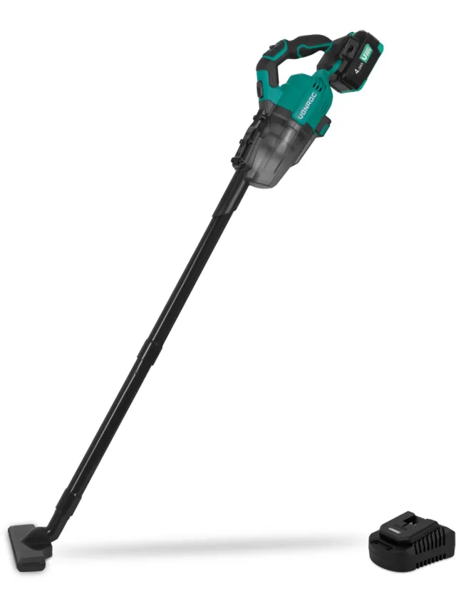 VONROC Krachtige accu steelstofzuiger – VPower 20V – Incl. 4.0Ah accu & snellader – 0.6L opvangbak - Incl. 3 mondstukken, 2 verlengbuizen en flexibele slang Groen