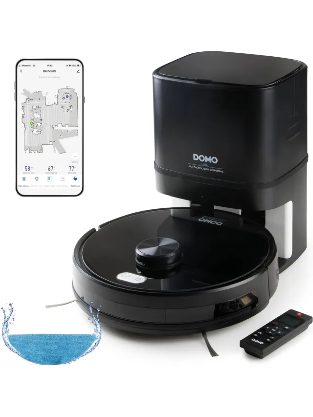 Domo DO7298S Robotstofzuiger - Automatische lediging - Dweilsysteem - App Zwart