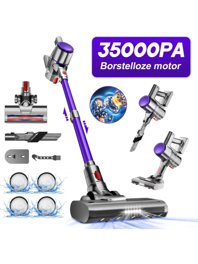 Elekiatech Steelstofzuiger-35000Pa-Steelstofzuiger Draadloos-2200 mAh Accu-50 Minuten-1,5 L Stofbak-voor Tapijten en Harde Vloere - Paars
