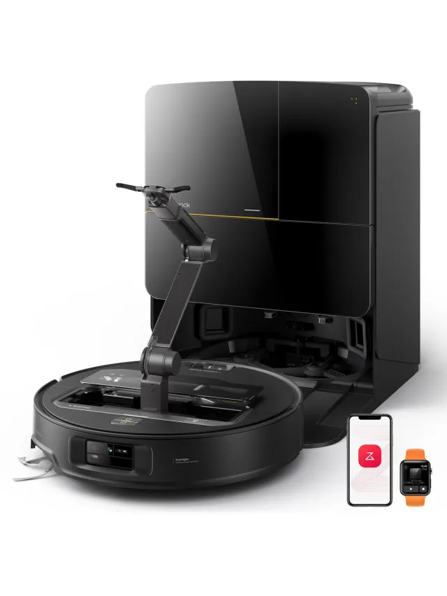 Roborock Saros Z70 – Robotstofzuiger en dweilrobot – Met OmniGrip-arm – 22.000 Pa – Aangedreven door AI – 7,98 cm ultradun – FlexiArm Riser – Tech AdaptiLift-chassis – Vermijdt obstakels – Multifunctioneel dock 4.0 Zwart