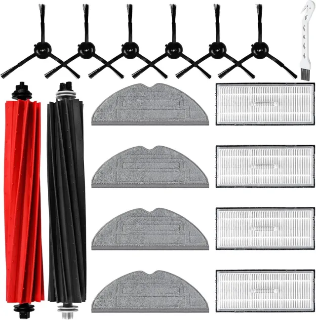 Roborock 17 stuks accessoires gescht voor Roborock S8 Pro Ultra robotstofzuiger met 2 hoofdborstels, 4 reinigingsdoeken, 4 filters, 6 zijborstels, 1 reinigingsborstel Grijs