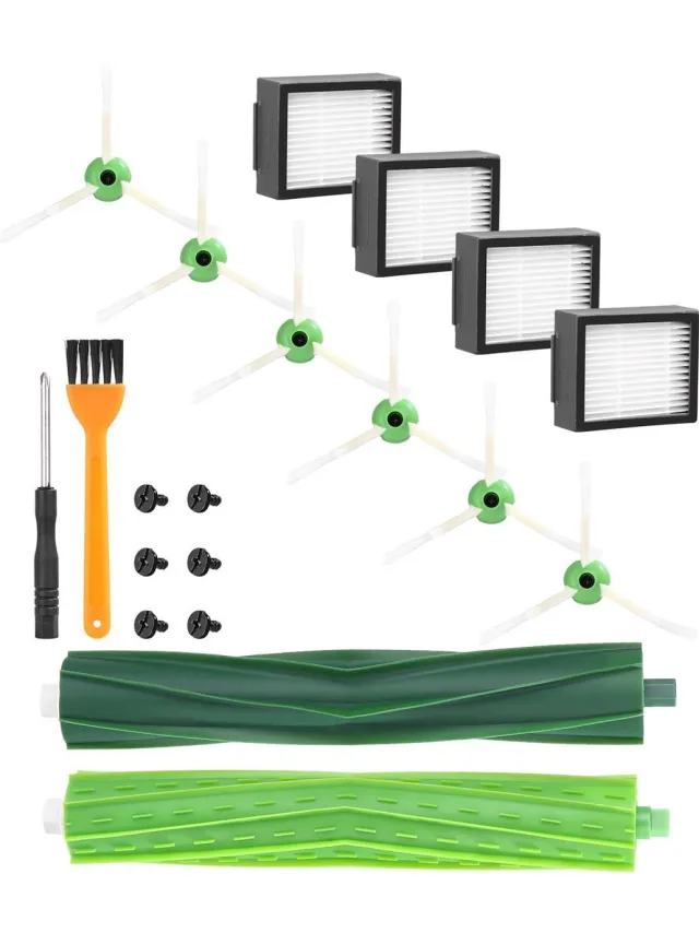 AMtechno reserveonderdelen geschikt voor iRobot Roomba E & I serie, accessoires geschikt voor E5 E6 i7 i7+ i3 i3+ i4 i4+ i6 i6+,reserveonderdelen 1 paar multivloerborstel, 4 filters, 6 zijborstels Groen