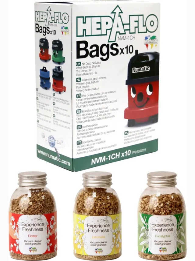Numatic 1x Stofzuigerzakken + 3x Geurkorrels Flower/Eucalyptus/Limonella - Hepa flo bags - Voor Henry/Hetty - NVM 1CH X10 - COMBIDEAL