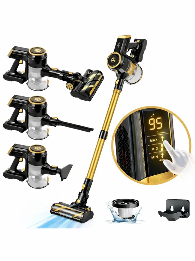AG AG4200 Steelstofzuiger Draadloos - Platinum Gold - Stofzuiger Zonder Zak - Geschikt voor Dierenharen - Krachtig - Kruimeldief - Draadloze Stofzuigers - Steelstofzuigers - Kruimelzuiger - Compact & Licht - LED verlichting Zuigmond