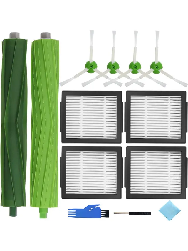 AMtechno Vervangende Onderdelen kit geschikt voor iRobot Roomba i7 i7+i3+i3 i4+i4 i6 i6+i8 i8+/Plus E5 E6 E7 Stofzuiger accessoires, 1 set Rubber Borstel, 4 Zijborstels, 4 HEPA Filters (9 Stks) Zwart