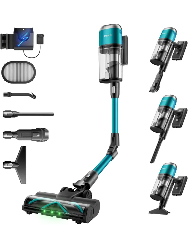 ITRONIQ Draadloze Steelstofzuiger V15 Pro - 58.000 Pa - 600W - 1,8L - LED Display - HEPA Filter - Buigbare Buis - Turquoise Blauw