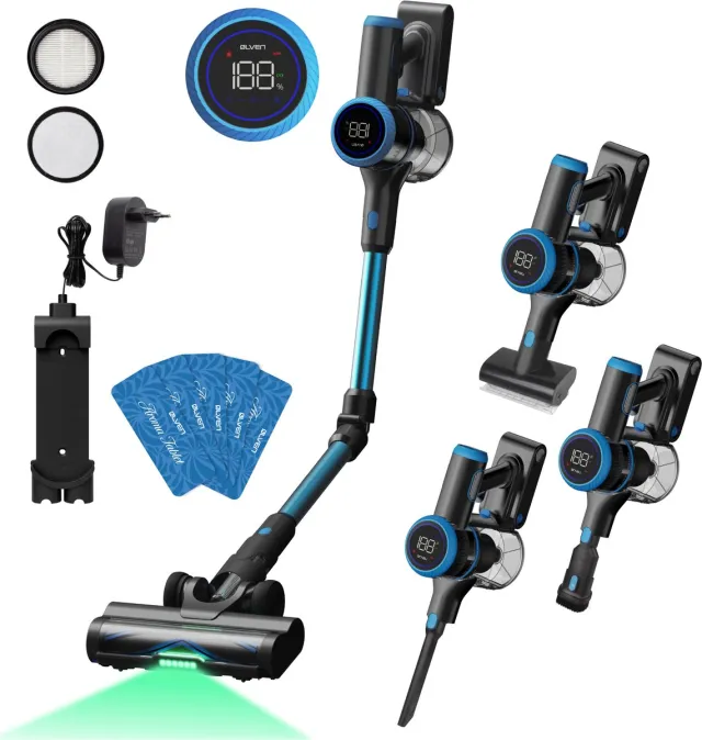 Ølven Steelstofzuiger CleanMax - Draadloos - 400W - Kruimelzuiger - 55Min Accu - Stofzuiger Zonder Zak - Aroma Functie Blauw