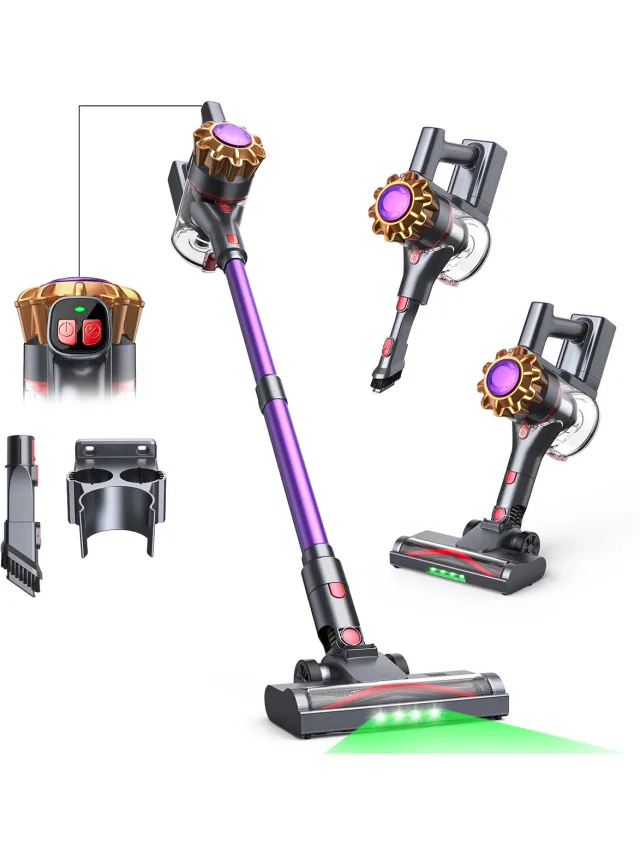 Lubluelu P7 Draadloze Steelstofzuiger 40Kpa- 5 in 1 Handstofzuiger - Zelfstaand Design - 40 Min Gebruikstijd - Verwijderbare Batterij- Anti-klit Borstel - HEPA-filter - LED-koplampen Grijs