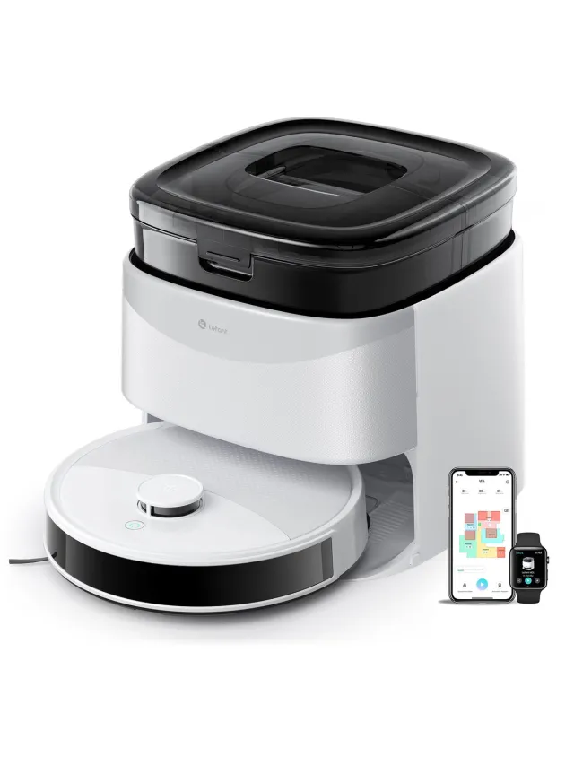 Lefant® LEFANT M3L - Robotstofzuiger met dweilfunctie en automatisch leegstation - 12.000 Pa zuigkracht - Alles-in-één station - Automatisch dweilen en drogen - App-bediening - Voor dierenhaar Wit