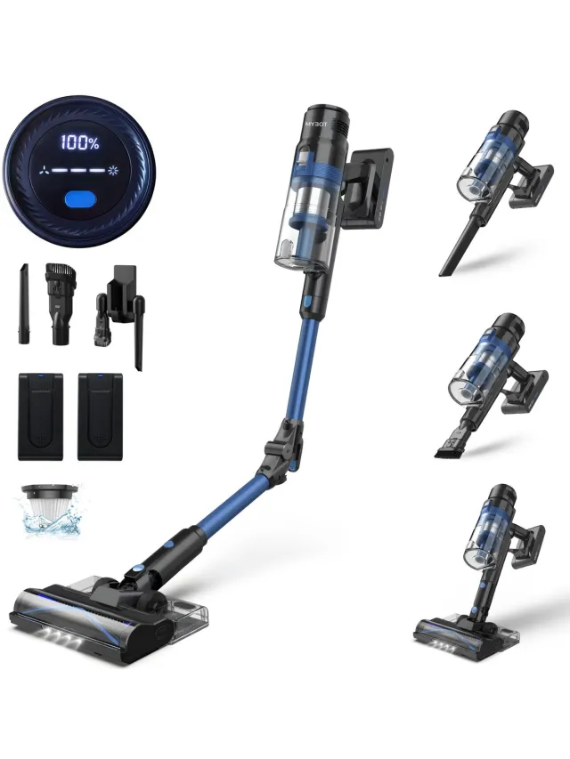 MYBOT S8 Ultra - Steelstofzuiger met Dweilfunctie - 430W - 30Kpa - 3 Zuigniveaus - Vacuum Cleaner - Steelstofzuiger Draadloos - 2 Accu's - Zonder Zak - Op Accu Zwart