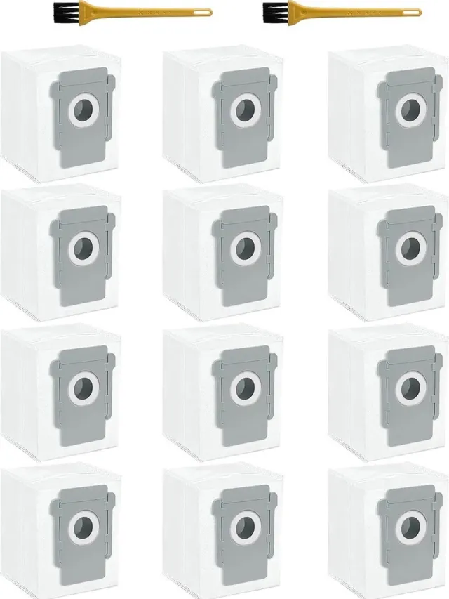 AMtechno Accessoires geschikt voor iRobot Roomba i7/i7+/i7 Plus/E5/E6/E7: 12 stuks stofzuigerzakken. Wit