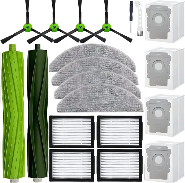 PolkaHome 20-delige vervangingsset geschikt voor iRobot Roomba Combo i3+ i5 i5+ j5 j5+ – 2 hoofdborstels, 4 zijborstels, 4 HEPA-filters, 4 stofzuigerzakken, 4 dweilpads, 1 schroevendraaier, 1 2-in-1 borstel en mesje – accessoires & onderdelen
