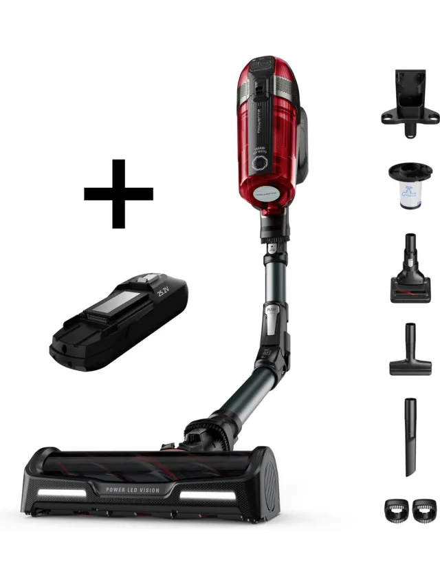 Rowenta X-Force Flex 12.60 RH98A3WO - Steelstofzuiger - Draadloos - Ideaal voor huisdiereigenaren - Inclusief Extra Batterij - 150 Airwatt - 90 min. gebruikstijd - LED verlichting zuigmond Rood