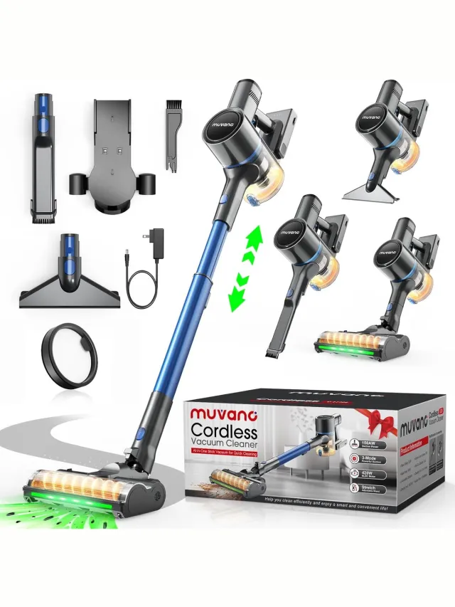 muvang Steelstofzuiger Draadloos - Steelstofzuiger- 500W - HEPA Filter - Kruimeldief - Op Accu-Zonder Zak - Vacuum Cleaner-Blauw-moederdag