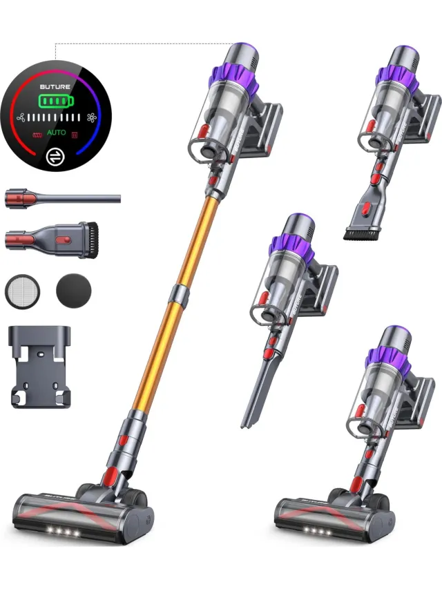 Buture DHN Draadloze stofzuiger - zuigkracht 48 kPa - 500W Steelstofzuiger Draadloos - Batterijduur 60 minuten - Verwijderbare Batterij - 1,5 L Stofbak - Huishoudelijke Apparaten - Geschikt voor tapijt, harde vloeren en dierenhaar Goud