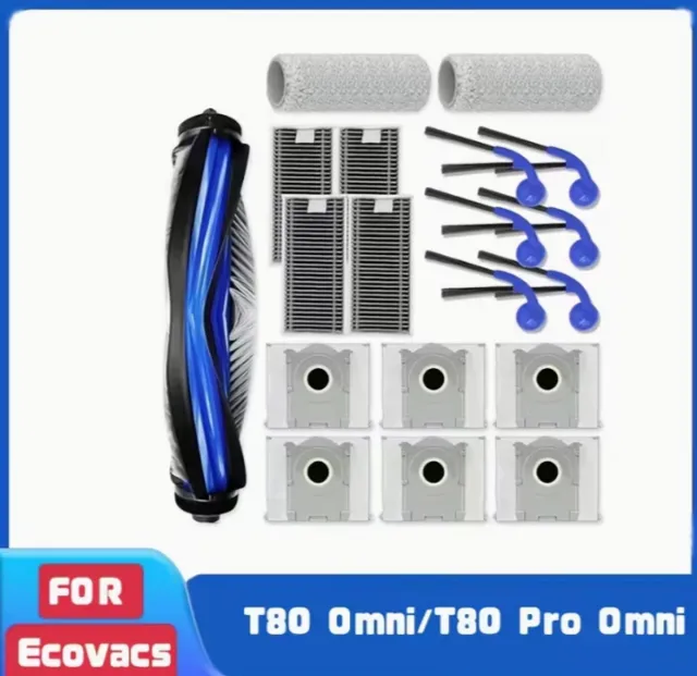 Ecovacs Vervangingsaccessoireset gescht voor Ecovacs T80 Omni/T80 Pro Omni Stofzuigerrobot Onderdelen 1 Hoofdborstel, 2 Rolmopdoekjes, 4 HEPA Filters, 6 Zijborstels, 6 Stofzakken