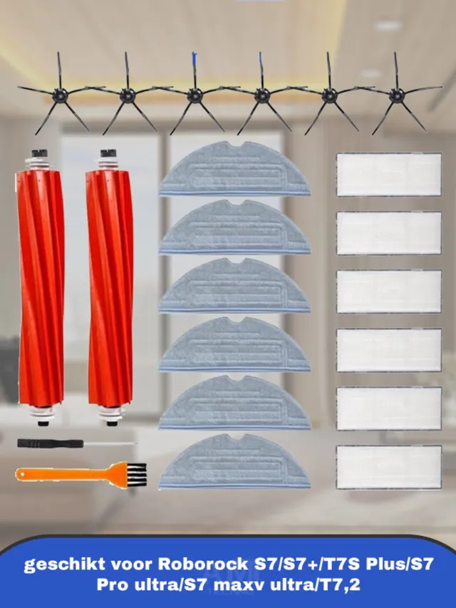 AMtechno Pakket met 22 accessoires reserveonderdelen geschikt voor Roborock S7/S7+/T7S Plus/S7 Pro ultra/S7 maxv ultra/T7,2 hoofdborstels,6 filters,6 zijborstels,6 microvezeldoekjes voor Roborock stofzuigers