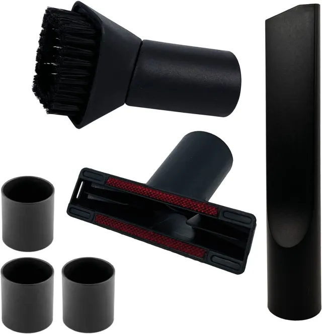 Multaparts Universele set zuigmondjes - nadenzuiger, meubelmondje, plumeau| ø 35mm aansluitingen met 3 reduceer ringen naar ø 32 mm | Geschikt voor o.a. AEG, Bosch, Electrolux, Nilfisk, Miele, Philips, Numatic, Siemens en andere merken | Multaparts® huismerk Zwart
