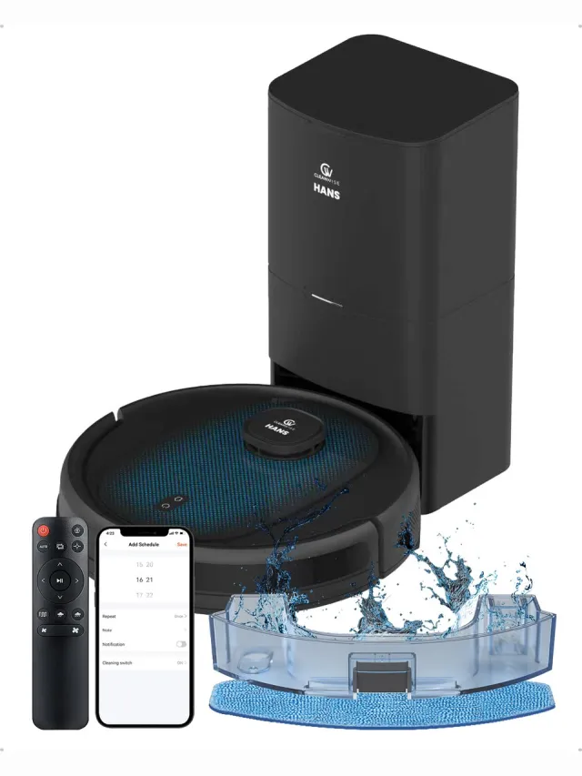 CleanWise Hans Robotstofzuiger met Dweilfunctie & Automatisch Leegstation – 90 dagen handsfree – Nederlands Product – Dweilrobot – LiDAR Navigatie – 7000 Pa – HEPA 14 Filter – Tapijtherkenning – No-Go Zones – Voor Huisdierharen zwart