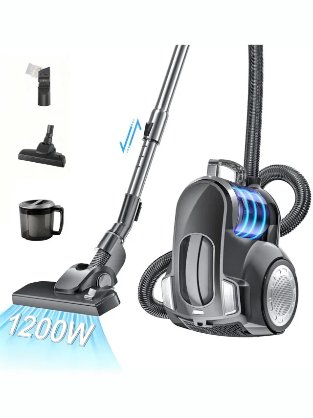 OYLCDI 1200W Stofzuiger zonder zak voor harde vloeren en tapijt, stil, stofreservoir van 2,5 l, snoer van 5,5 m Zwart