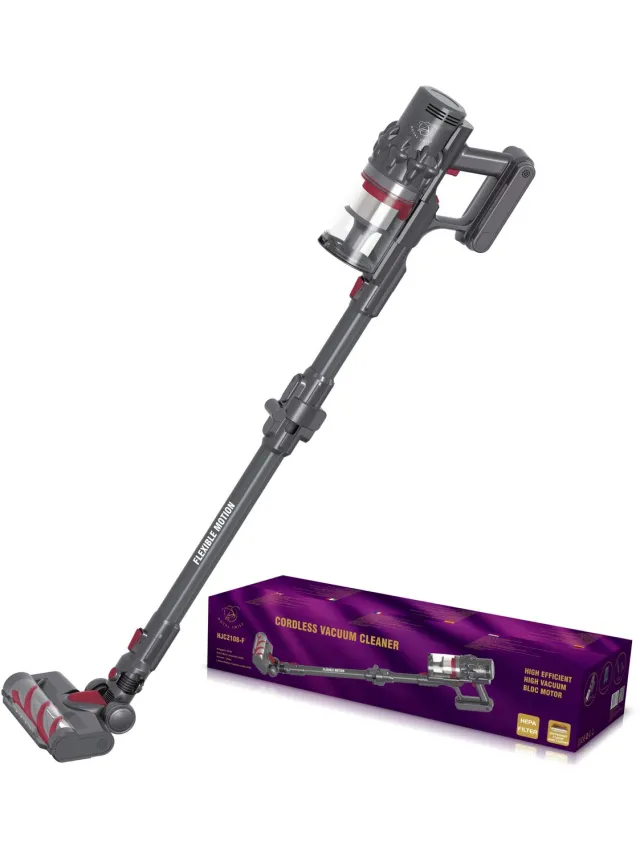 Royal Swiss Steelstofzuiger Draadloos – 400W – 24kPa Zuigkracht – Tot 60 Min Accuduur – HEPA Filter – LED Borstel – 2-in-1 Handstofzuiger Grijs