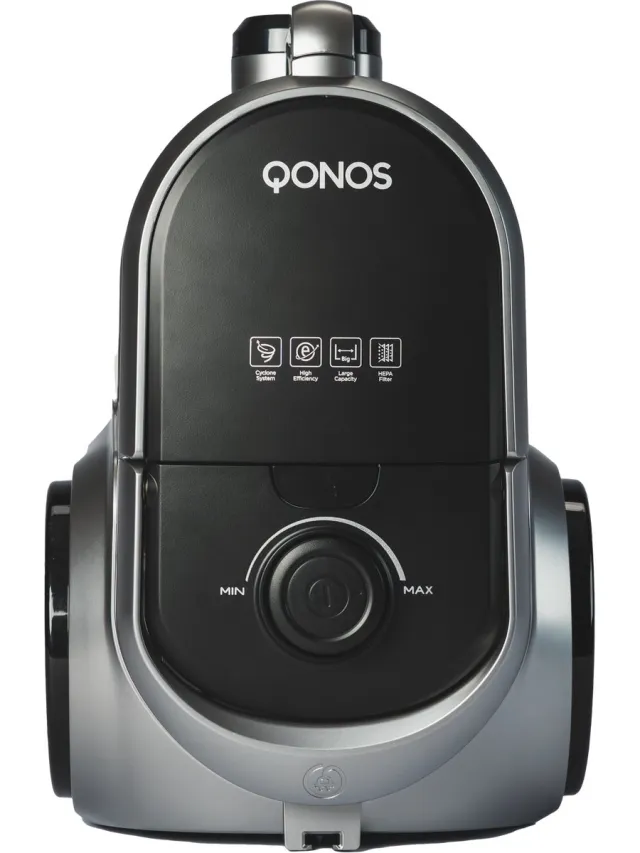 Qonos Power Pro Stofzuiger zonder Zak – Krachtige Zuigkracht – HEPA-filter – 3L Opvangbak – Alle Vloertypen - Inclusief Turboborstel zwart - grijs