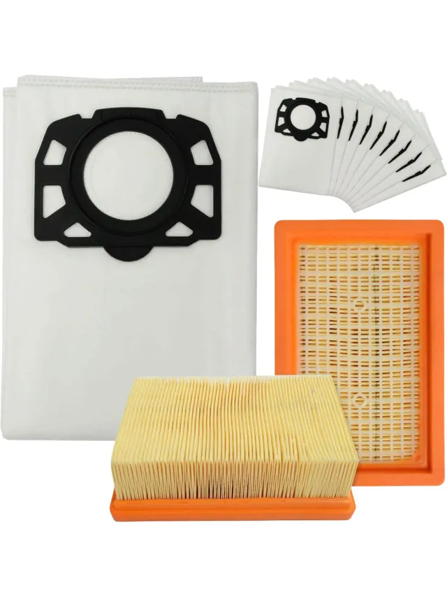 JustValue 2x Filter en 10x Stofzakken geschikt voor Karcher MV4, MV5, MV6, WD4, WD5, WD6 - Geschikt voor Karcher WD4000 t/m WD5999 (2.863-006.0) - Vervangingsonderdelen - Stofzuigerzakken Oranje