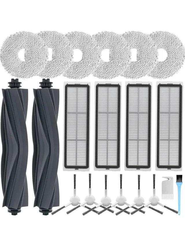 PolkaHome Accessoires voor Dreame L10s Ultra / L10s Pro / L10 Ultra, reserveonderdelen voor Xiaomi X10+ stofzuiger, 2 hoofdborstels, 4 HEPA-filters, 6 reinigingsdoeken, 6 zijborstels grijs wit zwart