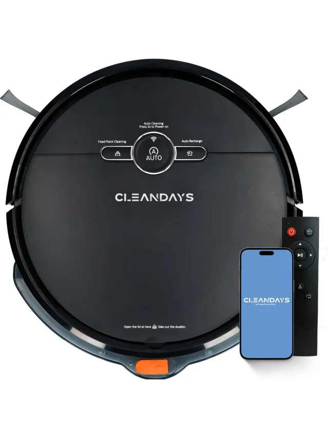 CleanDays Robotstofzuiger met dweilfunctie - Slimme navigatie - Dweilrobot - Robotstofzuiger met laadstation - Werkt met huisdieren - Inclusief Nederlandstalige app & afstandsbediening - D2-001 Zwart