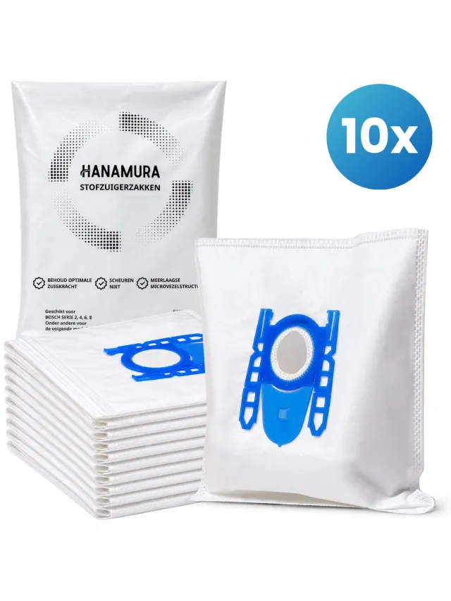 Hanamura Stofzuigerzakken - 10 stuks - Geschikt voor Bosch en Siemens Stofzuigers - Serie 2, Serie 4, Serie 6, Serie 8 - Hanamura