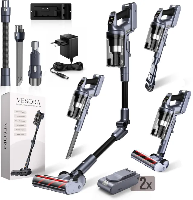 Vesora 3-in-1 Buigbare Steelstofzuiger met Extra Accu - Draadloos zonder Zak - FLEX - Draadloze Stofzuiger - Kruimeldief Snoerloos - Vacuum Cleaner - Handstofzuiger - Stofzuiger Steel met Hepa Filter - Stofzuiger Huisdieren - Zakloze Stofzuiger Blauw
